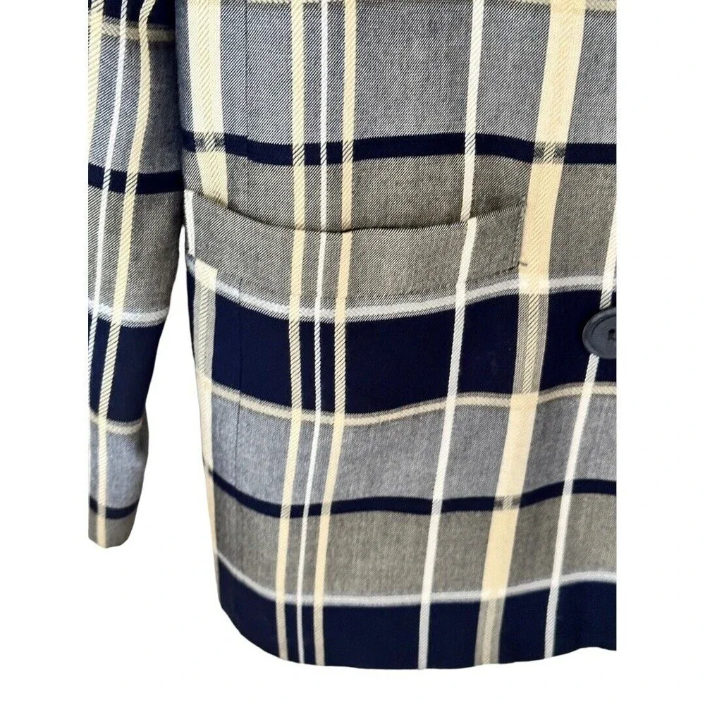 Jacquline ferrar Vintage 1980’s Rayon Navy/gray plaid Blazer jacket women’s Sz 6 - Picture 5 of 15